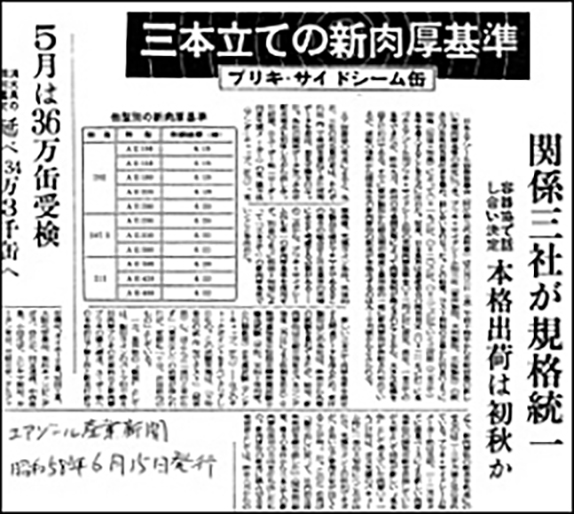 昭和58年当協議会にて「3ピース缶缶胴板厚自主基準」策定